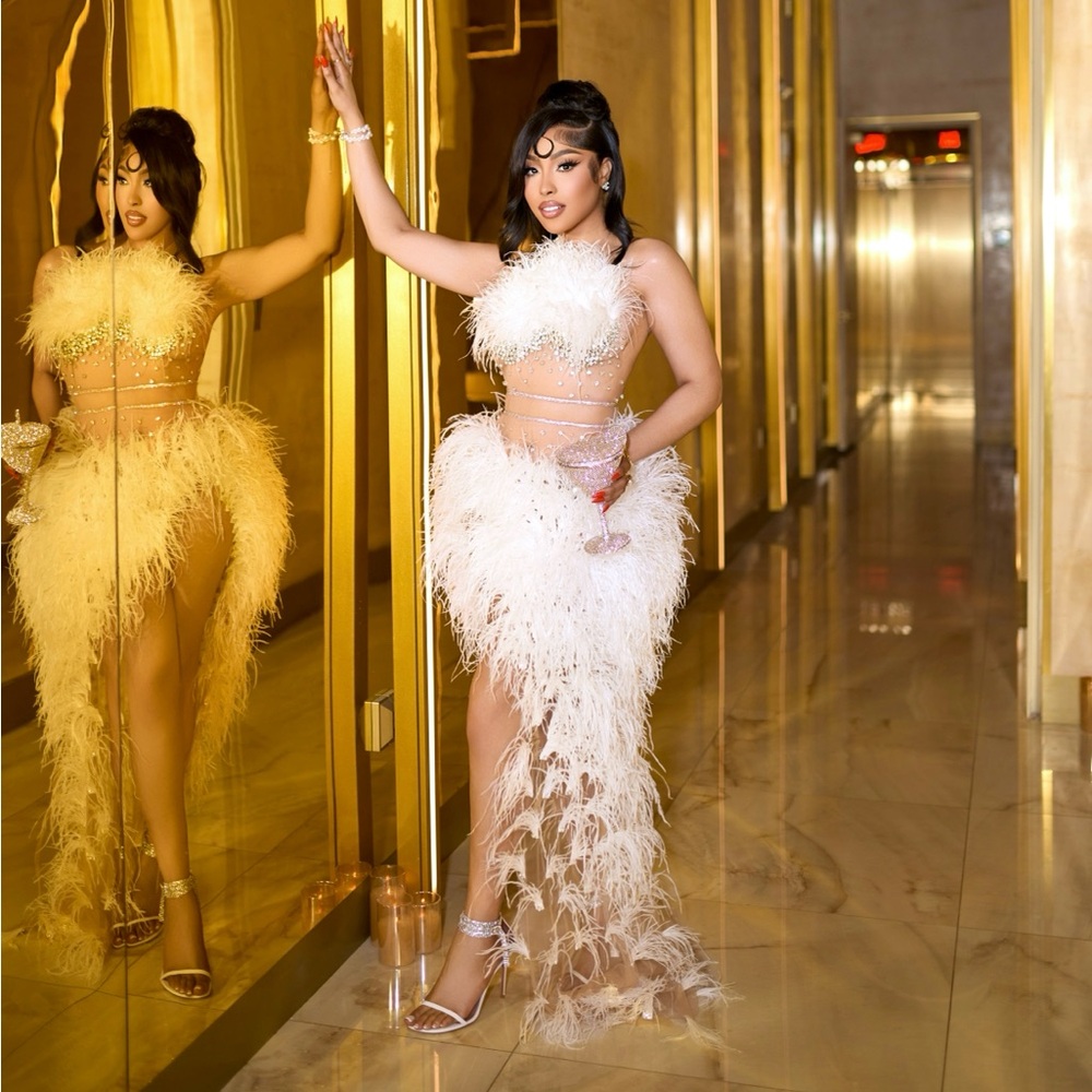 Elegant Feathered White Dress